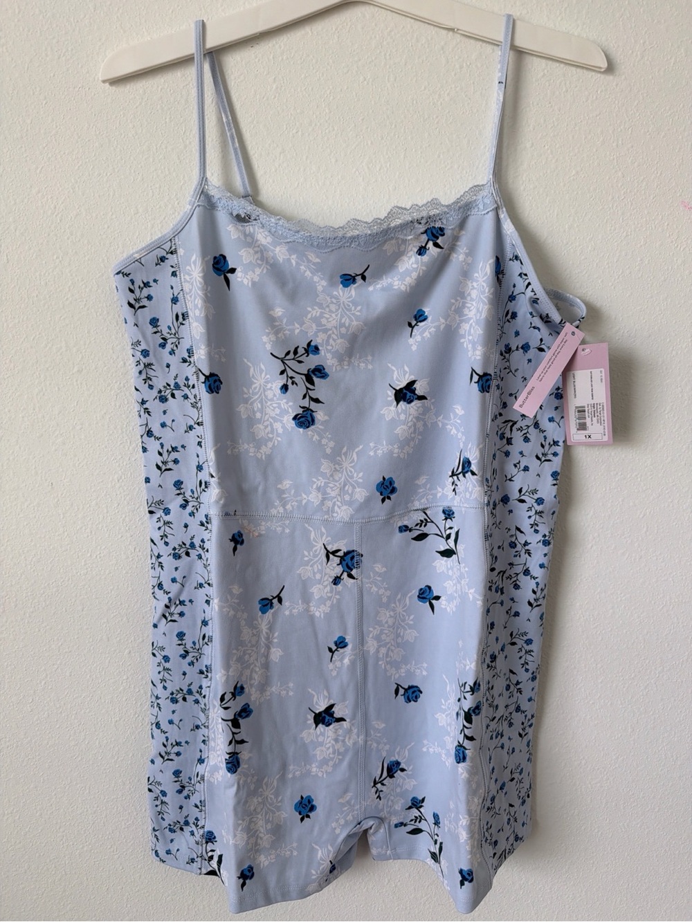 Light Blue Floral Lace-Trim Romper